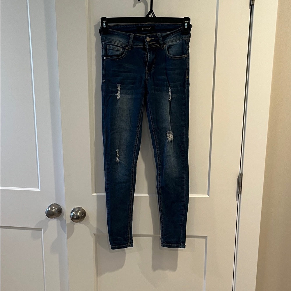 Dark Blue Distressed Skinny Jeans